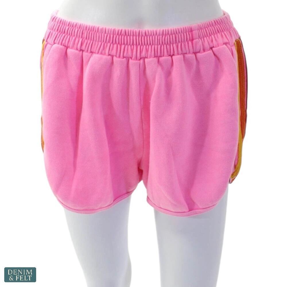 Aviator Nation Pink 5 Stripe Classic Sweat Shorts Neon Rainbow Soft Lounge XL - Picture 3 of 14